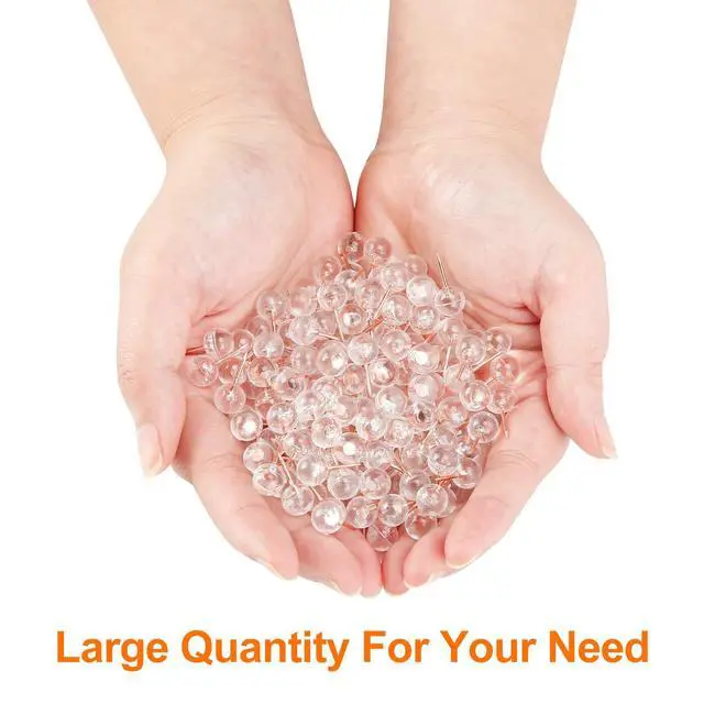 Alt view image 4 of 7 - 150PCS Push Pins, Rose Gold Map Thumb Tacks, Large Size Pins Rose Gold Steel Point and Transparent Plastic Round Head for Bulletin Board, Fabric Marking, Crafts and Office Organization