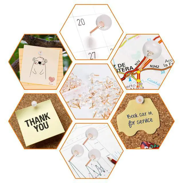 Alt view image 6 of 7 - 150PCS Push Pins, Rose Gold Map Thumb Tacks, Large Size Pins Rose Gold Steel Point and Transparent Plastic Round Head for Bulletin Board, Fabric Marking, Crafts and Office Organization