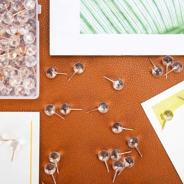 Alt view image 7 of 7 - 150PCS Push Pins, Rose Gold Map Thumb Tacks, Large Size Pins Rose Gold Steel Point and Transparent Plastic Round Head for Bulletin Board, Fabric Marking, Crafts and Office Organization