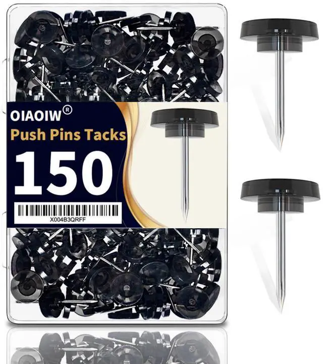 Main image of 150PCS Black Clear Thumb Tacks for wall Push pins thumbtacks for Hanging | Flat tacs for wall for bulletin board for shadow box display