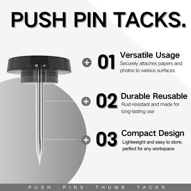 Alt view image 2 of 6 - 150PCS Black Clear Thumb Tacks for wall Push pins thumbtacks for Hanging | Flat tacs for wall for bulletin board for shadow box display