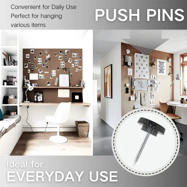Alt view image 5 of 6 - 150PCS Black Clear Thumb Tacks for wall Push pins thumbtacks for Hanging | Flat tacs for wall for bulletin board for shadow box display