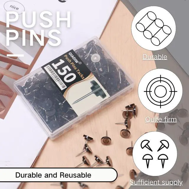 Alt view image 3 of 6 - 150PCS Black Clear Thumb Tacks for wall Push pins thumbtacks for Hanging | Flat tacs for wall for bulletin board for shadow box display