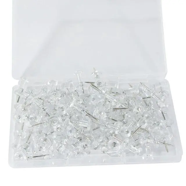 Alt view image 2 of 6 - 100 Pack Push Pins Tacks, Clear Plastic Head, Steel Point,Thumb Tacks for Bulletin Board,Stick Pins Thumb Tacks for Cork Board Wall Hangings (100, Clear)