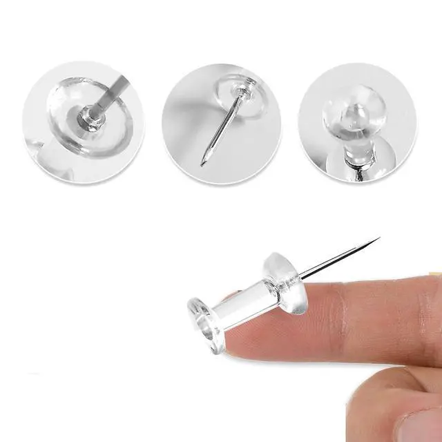 Alt view image 5 of 7 - Clear Plastic Head Push Pins, 200 Count, Steel Point Tacks