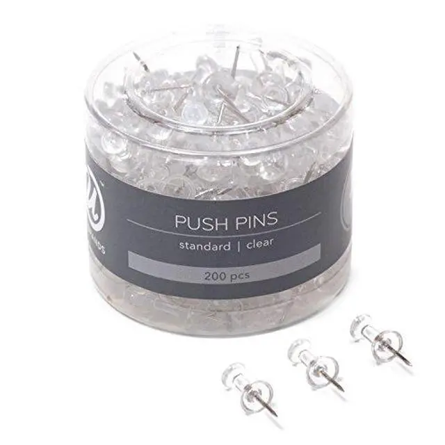 Alt view image 2 of 3 - Push Pins, Plastic, 200-Count, Steel Point, Clear, for Cork Board