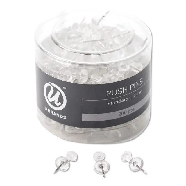 Alt view image 3 of 3 - Push Pins, Plastic, 200-Count, Steel Point, Clear, for Cork Board