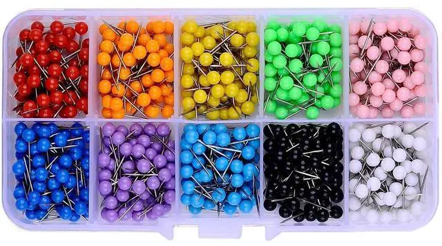 Main image of 600 PCS Multi-Color Push Pins Map Tacks,1/8 inch Round Head with Stainless Point, 10 Assorted Colors (Each Color 60 PCS) in reconfigurable Container for Bulletin Board, Fabric Marking