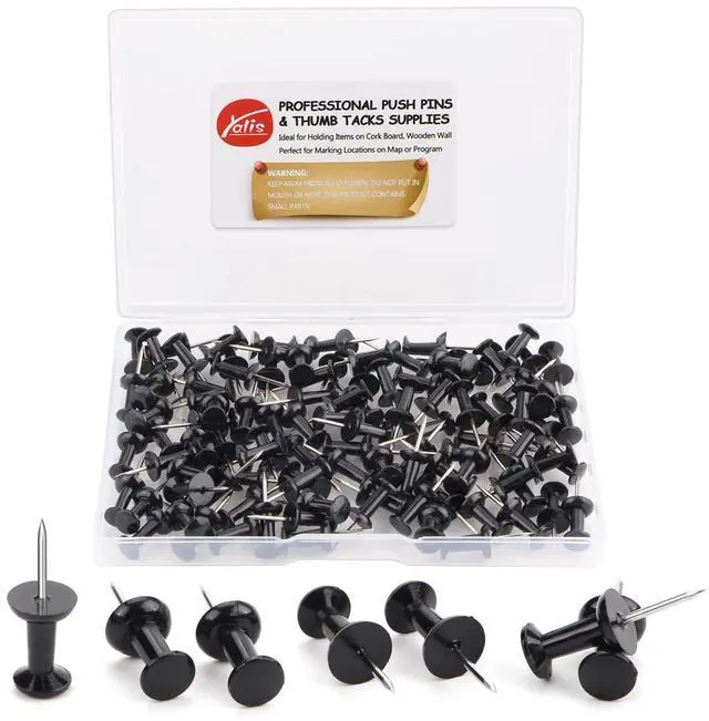 Main image of Push Pins 100-count Black Thumb Tacks Standard Dark Pushpins Steel Point and Plastic Head