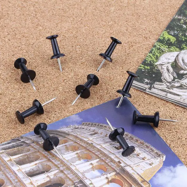 Alt view image 4 of 7 - Push Pins 100-count Black Thumb Tacks Standard Dark Pushpins Steel Point and Plastic Head