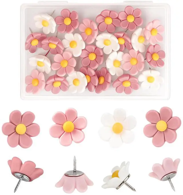 Main image of 30 Pcs Cute Decorative Flower Push Pins for Bulletin Board, Cork Board Thumbtacks for Classroom, Home Office