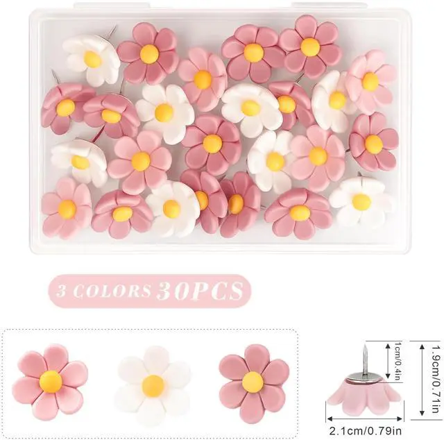Alt view image 2 of 6 - 30 Pcs Cute Decorative Flower Push Pins for Bulletin Board, Cork Board Thumbtacks for Classroom, Home Office