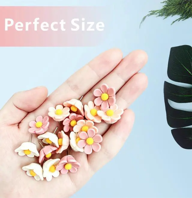 Alt view image 3 of 6 - 30 Pcs Cute Decorative Flower Push Pins for Bulletin Board, Cork Board Thumbtacks for Classroom, Home Office
