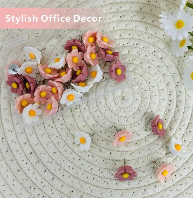 Alt view image 4 of 6 - 30 Pcs Cute Decorative Flower Push Pins for Bulletin Board, Cork Board Thumbtacks for Classroom, Home Office