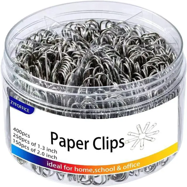 Main image of Shiny Silver Jumbo Paper Clips, 1.3 Inch & 2 Inch, 400pcs | For Office, School & Home, Document Organizing