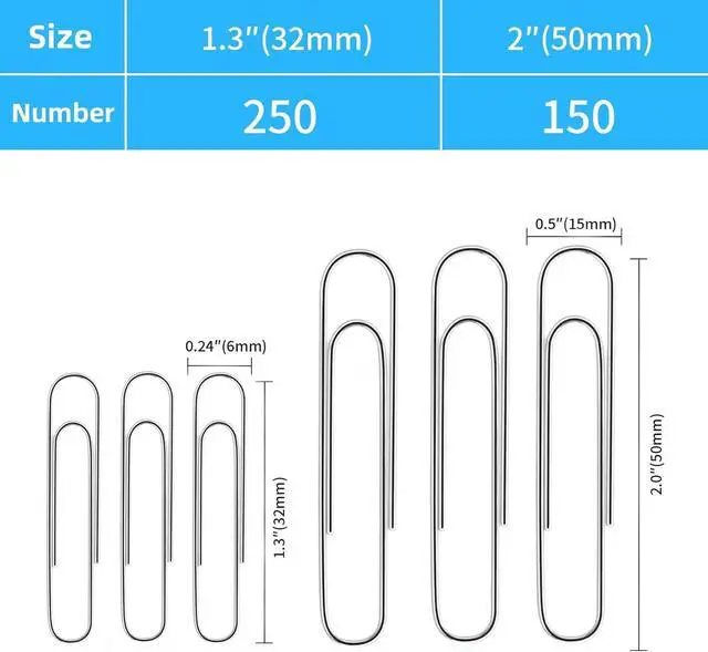 Alt view image 2 of 5 - Shiny Silver Jumbo Paper Clips, 1.3 Inch & 2 Inch, 400pcs | For Office, School & Home, Document Organizing