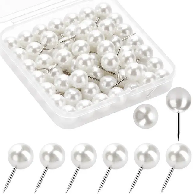 Main image of 60 Pcs Push Pins, Thumb Tacks for Decorative Wall, Pearl White Thumbtacks for Bulletin Board Corkboard Map Calendar Photo Home Office
