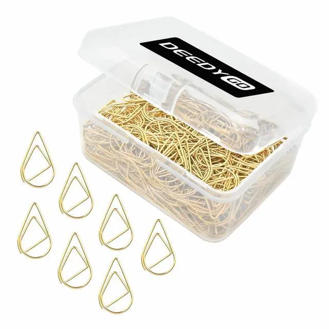 Main image of 250 PCS Gold Paper Clips, Teardrop Paperclips, 1 Inch | Cute, Stainless Steel, Drop-shaped, Office School Supplies, Wedding Invitations Crafts, Scrapbooking Bookmarks