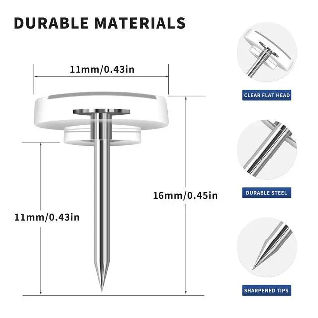 Alt view image 2 of 7 - 180-Pack Clear Thumb Tacks - Heavy Duty Push Pins for Bulletin Board, Office, School & Wall Decor - Sharp Steel Point Tacks with Durable Plastic Flat Heads - Includes Storage Box (Transparent)