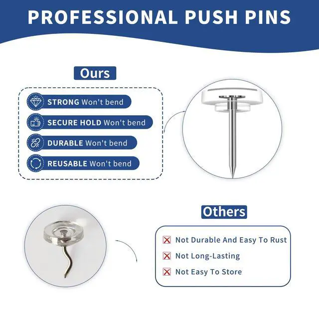 Alt view image 3 of 7 - 180-Pack Clear Thumb Tacks - Heavy Duty Push Pins for Bulletin Board, Office, School & Wall Decor - Sharp Steel Point Tacks with Durable Plastic Flat Heads - Includes Storage Box (Transparent)