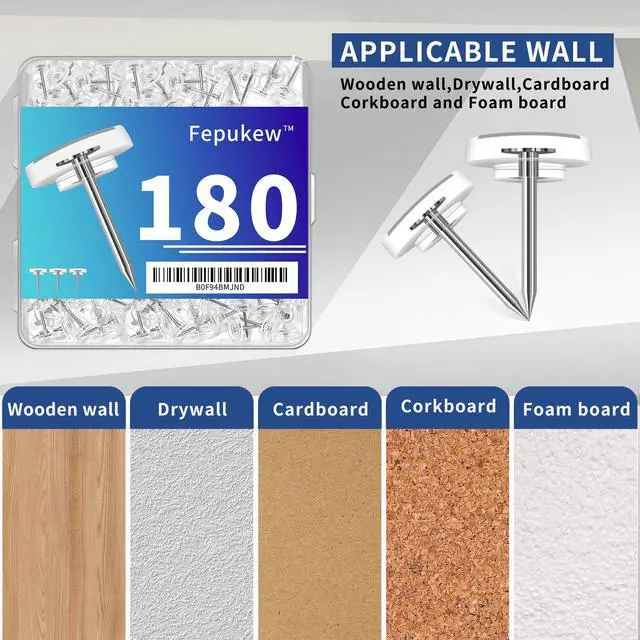 Alt view image 7 of 7 - 180-Pack Clear Thumb Tacks - Heavy Duty Push Pins for Bulletin Board, Office, School & Wall Decor - Sharp Steel Point Tacks with Durable Plastic Flat Heads - Includes Storage Box (Transparent)