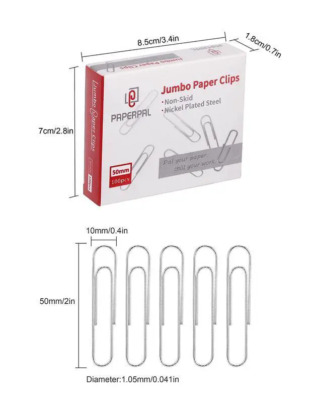 Alt view image 2 of 7 - Jumbo Non-Skid Paper Clips, 2 Inch (50 mm), 300 Count, Silver | Large paper clips for office, school and personal use, conveniently packed in 3 boxes of 100 each.