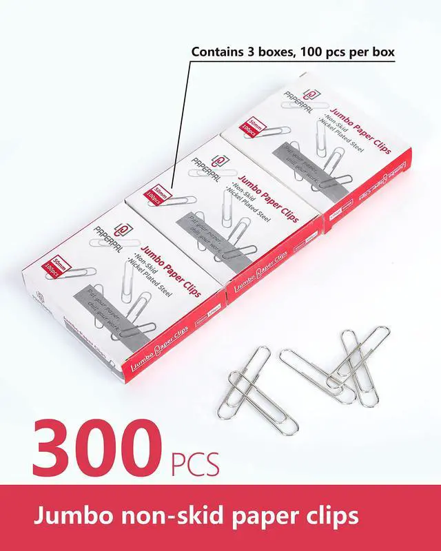 Alt view image 3 of 7 - Jumbo Non-Skid Paper Clips, 2 Inch (50 mm), 300 Count, Silver | Large paper clips for office, school and personal use, conveniently packed in 3 boxes of 100 each.