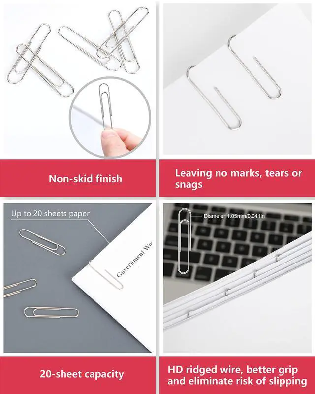 Alt view image 4 of 7 - Jumbo Non-Skid Paper Clips, 2 Inch (50 mm), 300 Count, Silver | Large paper clips for office, school and personal use, conveniently packed in 3 boxes of 100 each.
