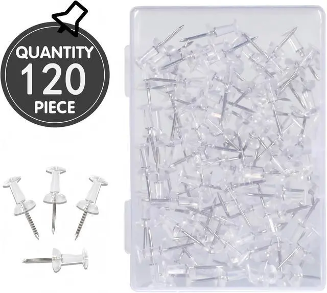 Alt view image 3 of 7 - 120-Pack Push Pins for Bulletin Board, Thumb Tacks with Clear Plastic Tip and Steel Tip, Portable and Durable Wall Tacks Suitable for Cork Board, Office and Daily Life