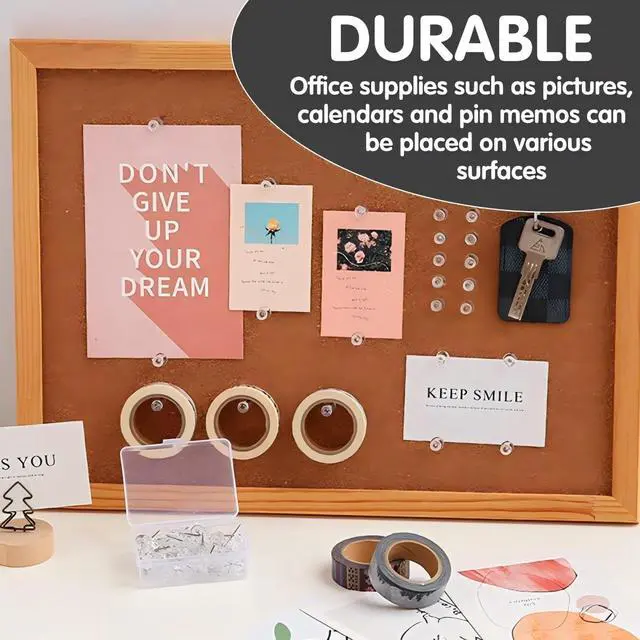 Alt view image 4 of 7 - 120-Pack Push Pins for Bulletin Board, Thumb Tacks with Clear Plastic Tip and Steel Tip, Portable and Durable Wall Tacks Suitable for Cork Board, Office and Daily Life