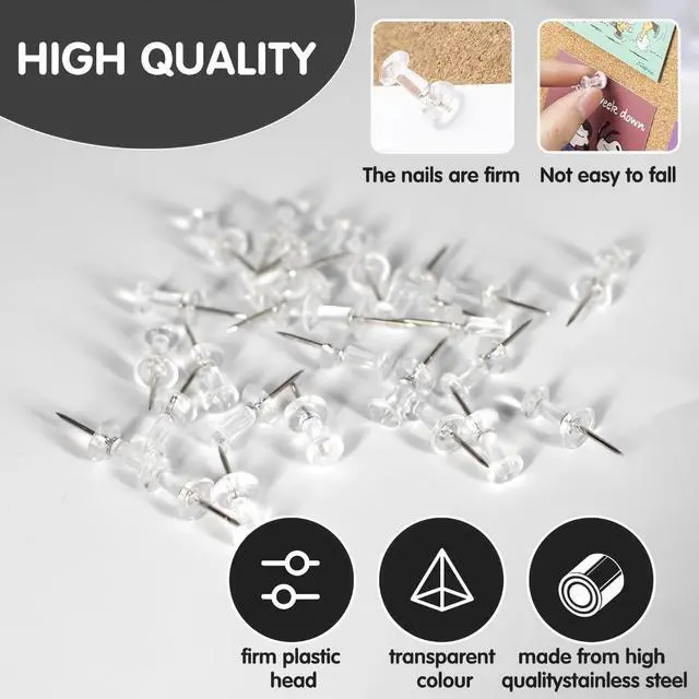 Alt view image 6 of 7 - 120-Pack Push Pins for Bulletin Board, Thumb Tacks with Clear Plastic Tip and Steel Tip, Portable and Durable Wall Tacks Suitable for Cork Board, Office and Daily Life