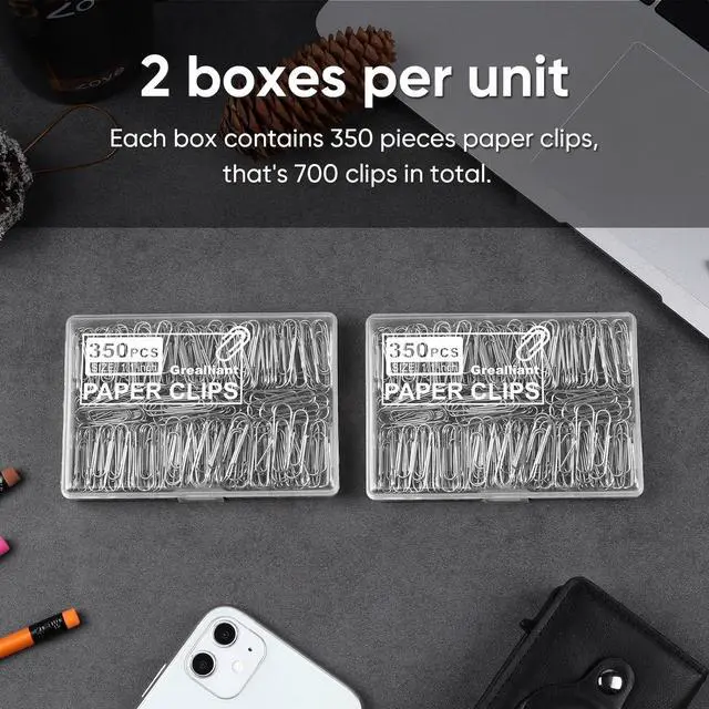 Alt view image 3 of 7 - 700 PCS Paper Clips, Small Paper Clips for Paperwork, 2 Boxes of 350 PCS Each, Sturdy and Upgraded Plastic Boxes Well Packed, Easy to Use in Office, School and Home