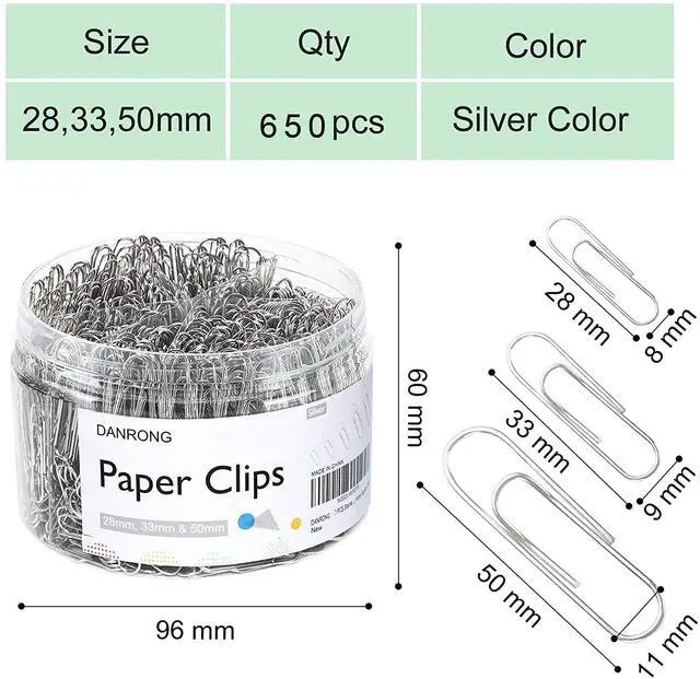 Alt view image 2 of 7 - 650 PCS Paper Clips Assorted Sizes, Small Medium and Large(1.1", 1.3" & 2"),Paperclips for Office, School, Home Supplies-Silver | (1.1", 1.3" & 2"), Paperclips for Office, School, Home Supplies-Silver