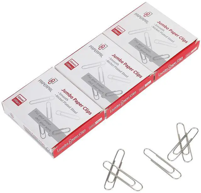 Main image of Paperclips for Office School & Personal Use, Jumbo Smooth Paper Clip (2"), 300 Large Paper Clips (3 Boxes of 100 Each), Silver | Large paper clips for office, school and personal use