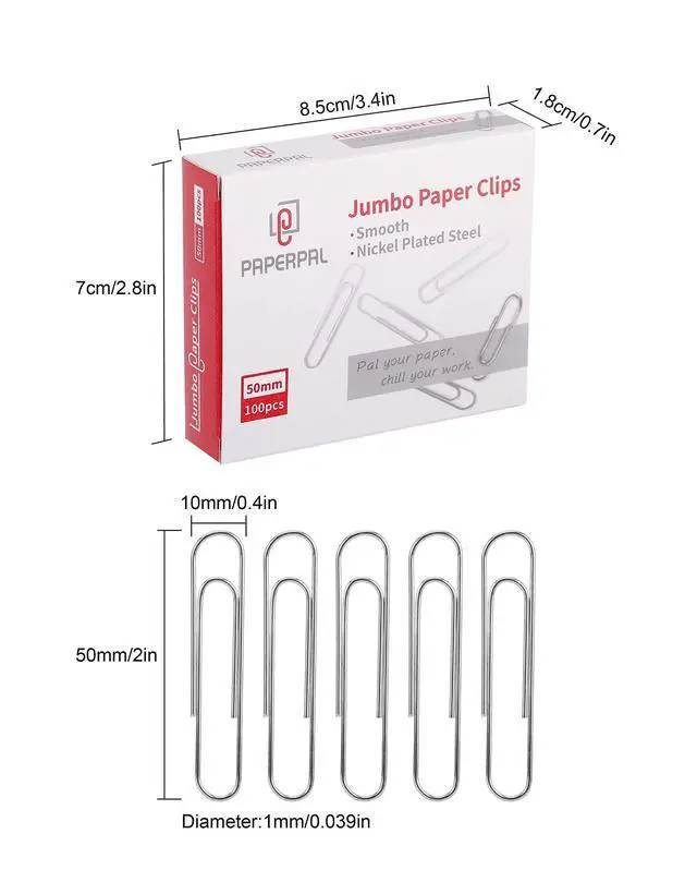 Alt view image 2 of 7 - Paperclips for Office School & Personal Use, Jumbo Smooth Paper Clip (2"), 300 Large Paper Clips (3 Boxes of 100 Each), Silver | Large paper clips for office, school and personal use