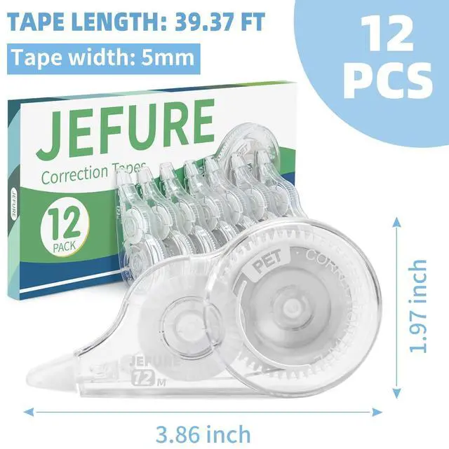 Alt view image 2 of 7 - 12 Pcs Correction Tape, 39.4 Ft, 0.2in Wide | Instant Corrections, White Wrong Out Tear-Resistant, for School, Office, Note Taking, Journal