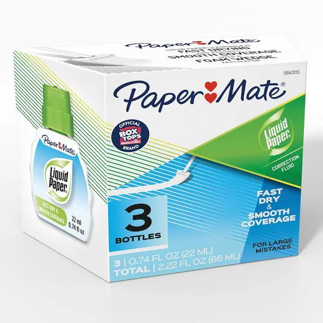Main image of Liquid Paper Correction Fluid, White, 22 ml, 3 Count - Fast Dry, Smooth Coverage