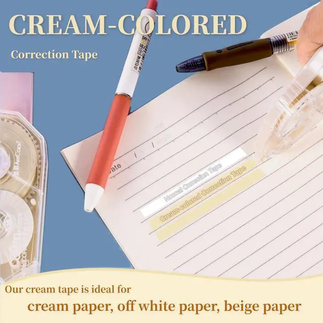 Alt view image 2 of 7 - 100 Feet Long Cream Correction Tape, Smooth Glide, No Residue, Quick Dry Beige Correction Tape, Perfect for School, Office Supplies, Crafting, Note Taking, Journaling (2 Pack)