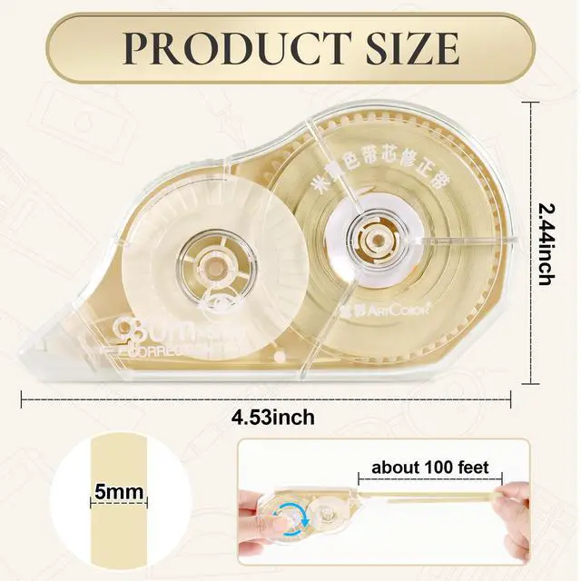 Alt view image 6 of 7 - 100 Feet Long Cream Correction Tape, Smooth Glide, No Residue, Quick Dry Beige Correction Tape, Perfect for School, Office Supplies, Crafting, Note Taking, Journaling (2 Pack)
