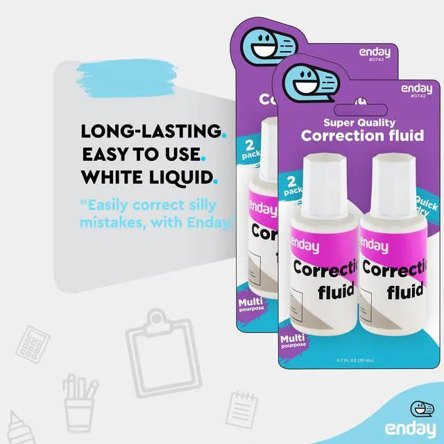 Alt view image 4 of 7 - Liquid Correction Fluid, .7 fl. Oz. / 20 ml Foam Wand Applicator Quick Dry Liquid Paper, Multi-Purpose Smooth Corrector for Office, and Home, 4 Pack