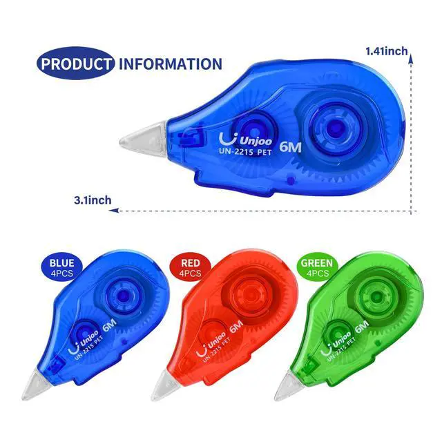 Alt view image 2 of 7 - White Correction Tape, For school, Office(12pack, 6Mx0.2,3 colors) | Easy To Use Applicator, Fast Clean Tear-Resistant Tape, 6M/256", Tape Width 0.2in