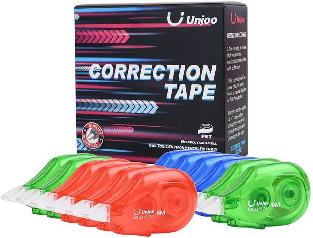 Main image of White Correction Tape, For school, Office(12pack, 6Mx0.2,3 colors) | Easy To Use Applicator, Fast Clean Tear-Resistant Tape, 6M/256", Tape Width 0.2in
