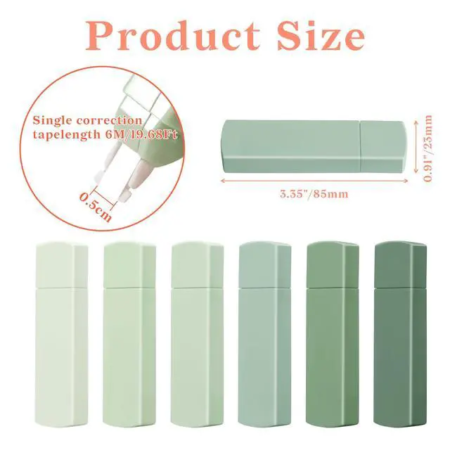 Alt view image 3 of 7 - 6Pcs Mini White Correction Tapes, Quick Dry Smooth Pull Out, Green | Aesthetic Cute Correction Tape Set Easy To Use for Students School Office Supplies