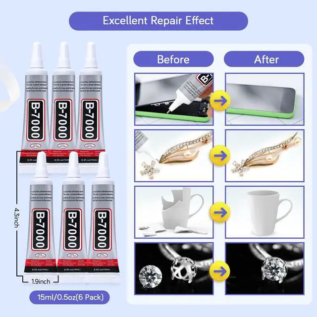 Alt view image 5 of 7 - 6PCS Jewelry Glue - 15ML/0.5fl oz Clear DIY Craft Glue for Rhinestones, Waterproof Strong Bond Adhesive for Phone Repair, Nail Art, Shoes, Fabric, Metal, Glass