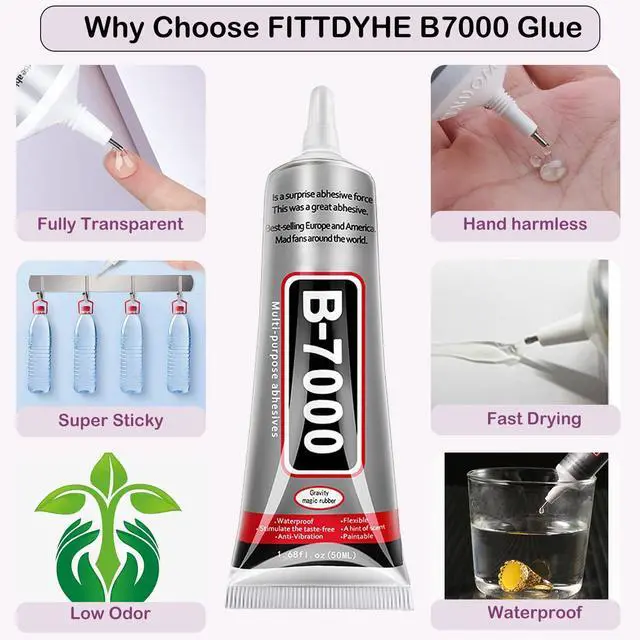 Alt view image 3 of 7 - B7000 Jewelry Glue for Making, 1PCS 50ML/1.69 fl oz Clear Adhesive for Rhinestone, Fabric, Multipurpose Super B-7000 for Phone Repair, Nail Art, Wood, Glass, Charms