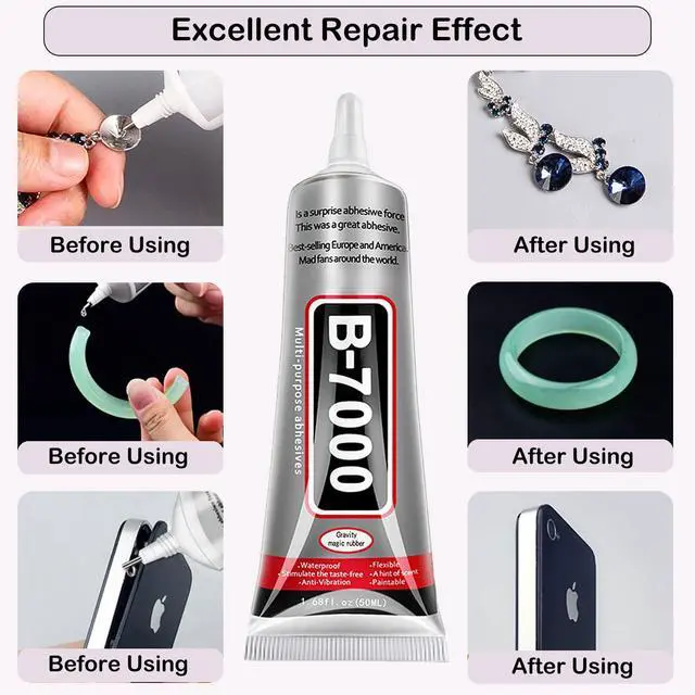 Alt view image 4 of 7 - B7000 Jewelry Glue for Making, 1PCS 50ML/1.69 fl oz Clear Adhesive for Rhinestone, Fabric, Multipurpose Super B-7000 for Phone Repair, Nail Art, Wood, Glass, Charms