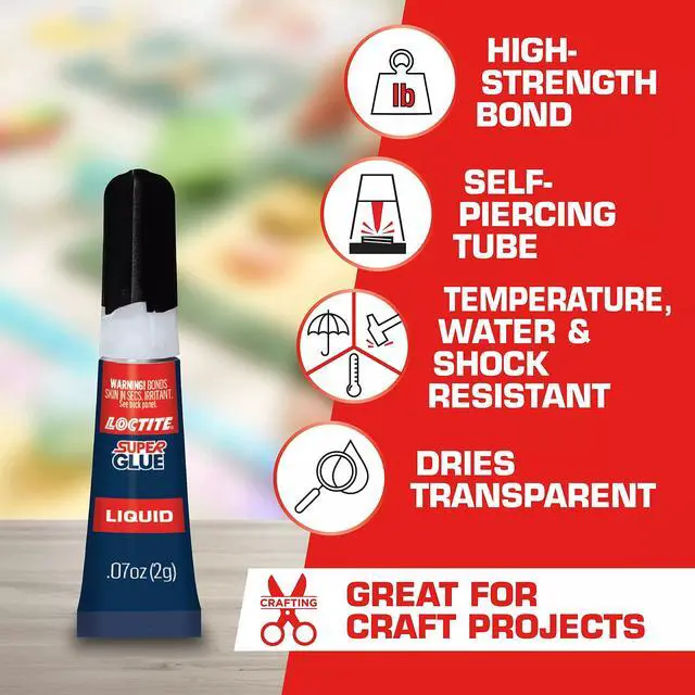 Alt view image 4 of 7 - Super Glue Liquid, Clear, 0.07 fl oz Tube, 2 Pack - Superglue for Plastic, Wood, Metal, Crafts & Repair, Cyanoacrylate Adhesive Instant Glue, Quick Dry