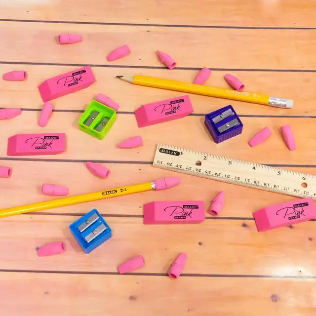 Alt view image 3 of 7 - Pink Bevel Block Erasers, Latex-Free, 4 Count | Latex-free and PVC-free, Pink beveled block erasers, Clean erase, Smudge-resistant, School, Home