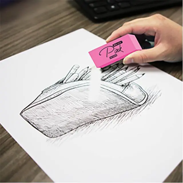Alt view image 7 of 7 - Pink Bevel Block Erasers, Latex-Free, 4 Count | Latex-free and PVC-free, Pink beveled block erasers, Clean erase, Smudge-resistant, School, Home