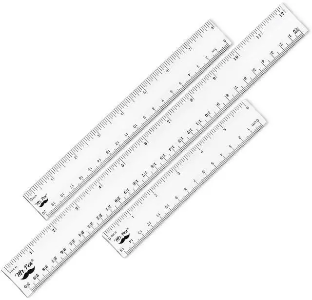 Main image of Clear Ruler Set, 3 Pack, 6", 8" and 12 Inch, Easy-to-Read Markings | Scratch-Resistant Design, Durable Plastic Rulers for Crafting Office & School, School Supplies
